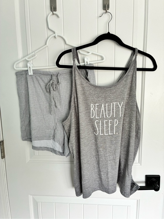 Rae Dunn Other - Gray 'Beauty Sleep' Tank & Striped Shorts Sleep Set